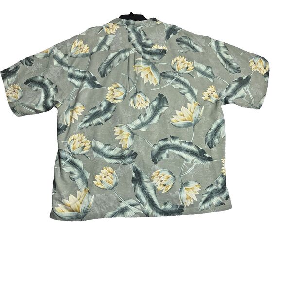 Tommy Bahama Mens XXL Silk Shirt Gray Floral Banana Leaf Aloha Camp Relaxed Fit - Picture 10 of 10